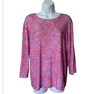 Leggiadro knit top pink purple leopard print 3/4 sleeves Size 4 / Size 12-14